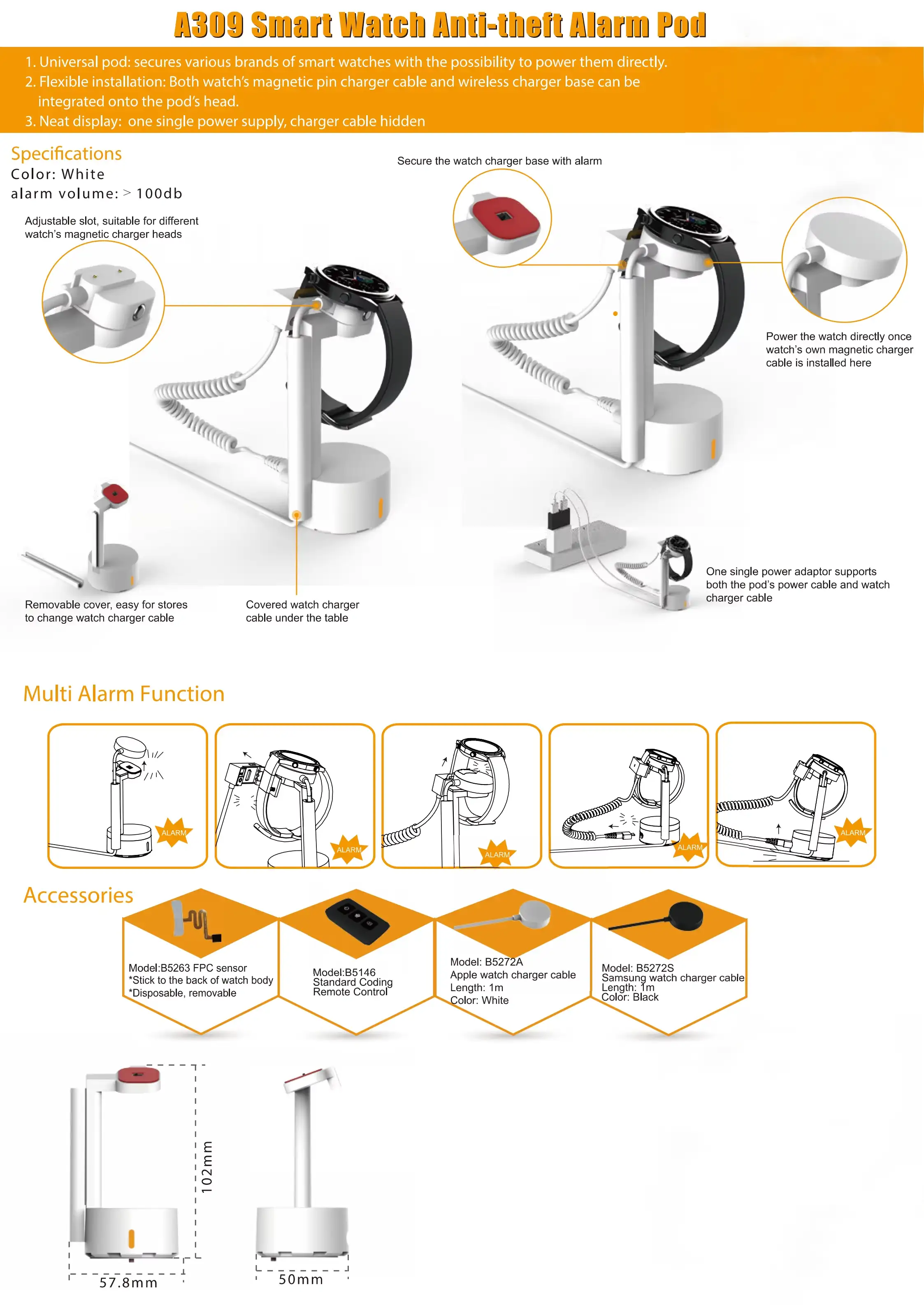 ZXA309 Suport de alarmă pentru ceas reîncărcabil - Watch Security Anti-theft Display - 1